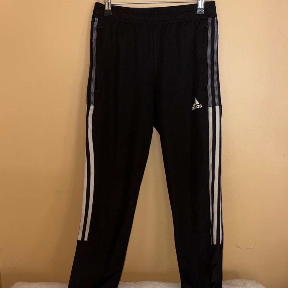 adidas Kids Black Joggers with Silver Accents